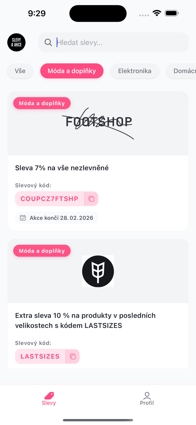 Filtrovanie ponúk v aplikácii Zľavy a Akcie